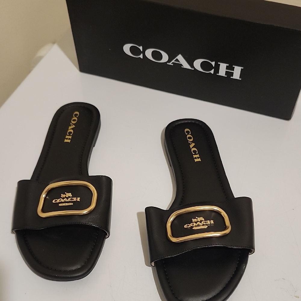 Coach Black Slides with Gold Accents